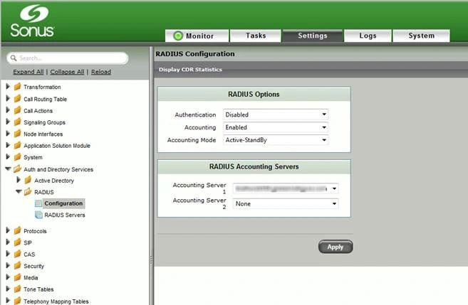 Sonus SBC (RADIUS,1000,2000): настройка SMDR и формат CDR